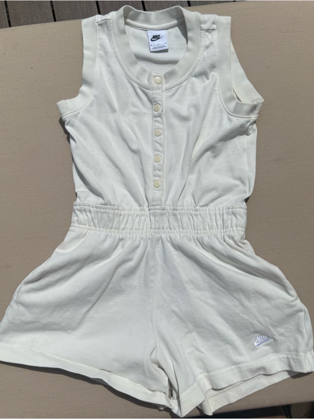 Nike Girls Cream Sleeveless Romper with Snap Front